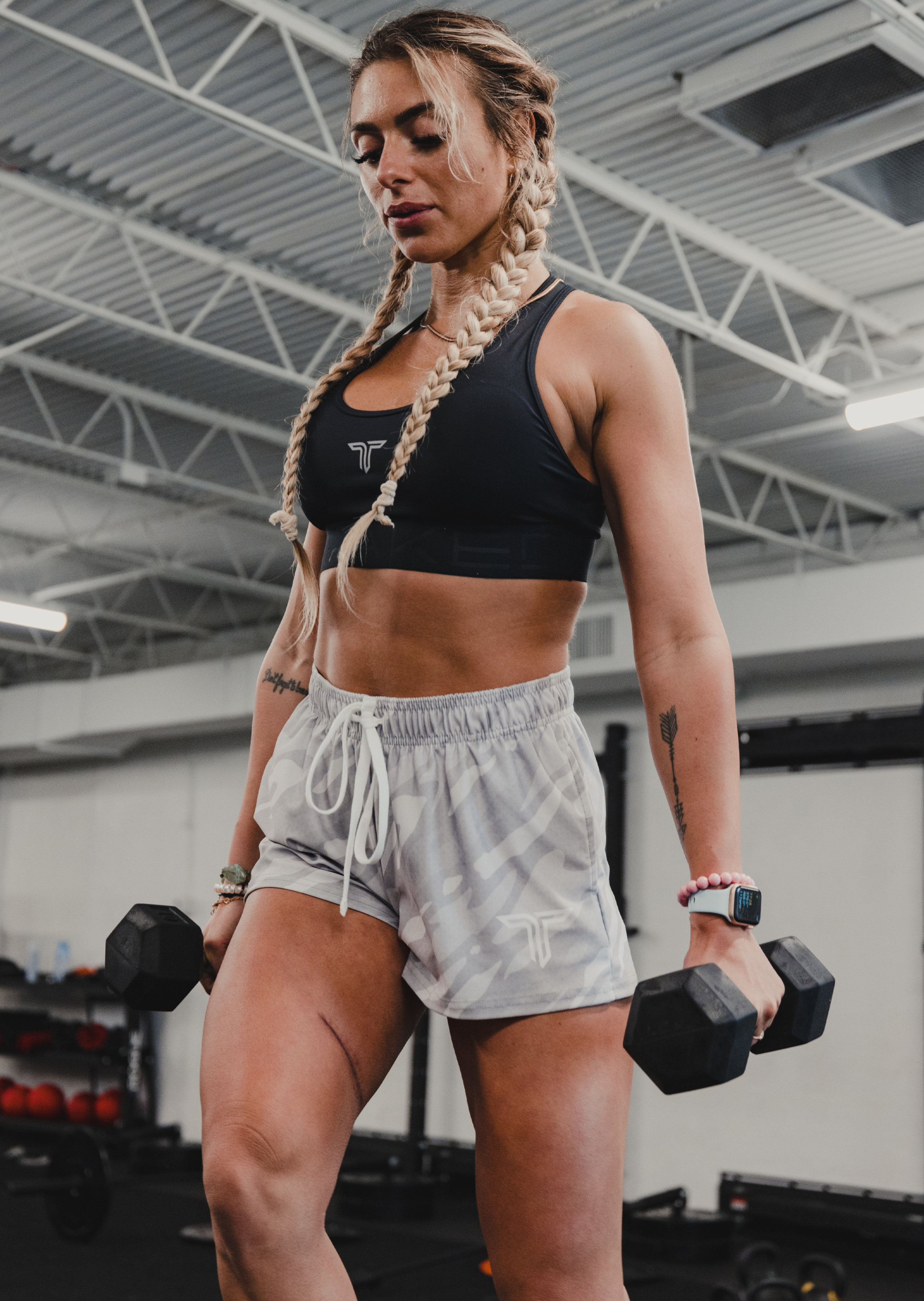 Grey Ghost Camo Women's Gym Shorts (3