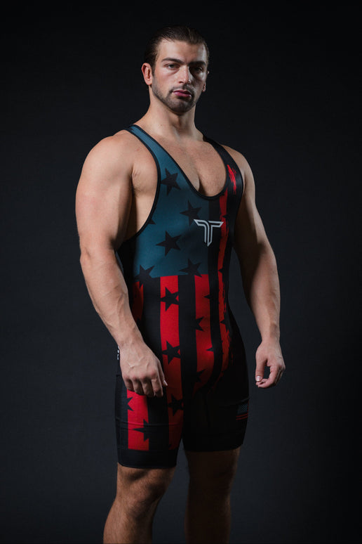 Stars & Stripes Wrestling Singlet - Black