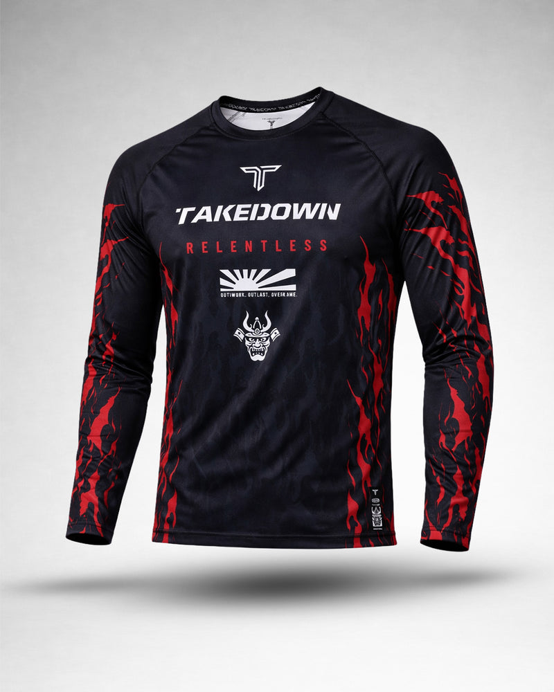 Relentless Flames Long-Sleeve Rashguard - Red