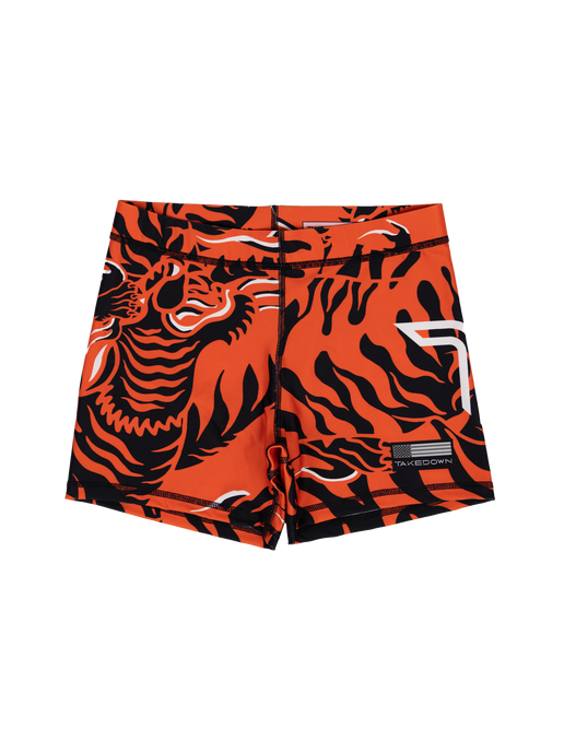 'Tiger Fight' Women's Compression Shorts - Caution Orange (4” Inseam)
