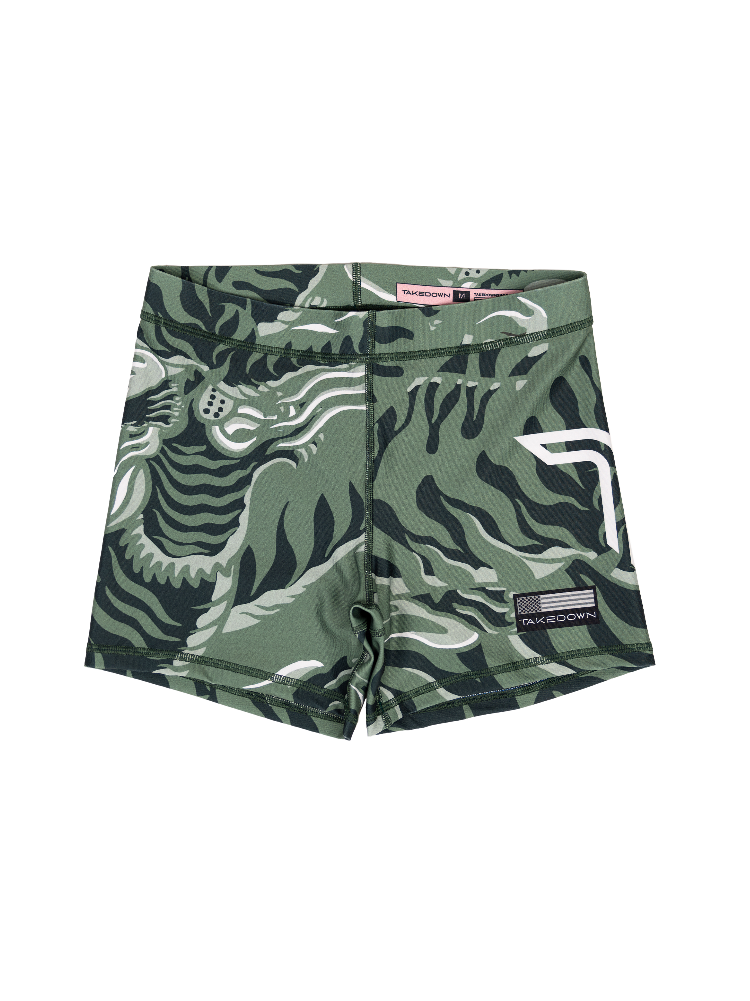'Tiger Fight' Women's Compression Shorts - Moss Green (4