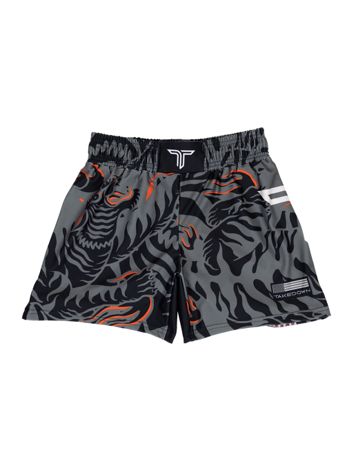 'Tiger Fight' Women's Fight Shorts - Fire Grey (3” Inseam)