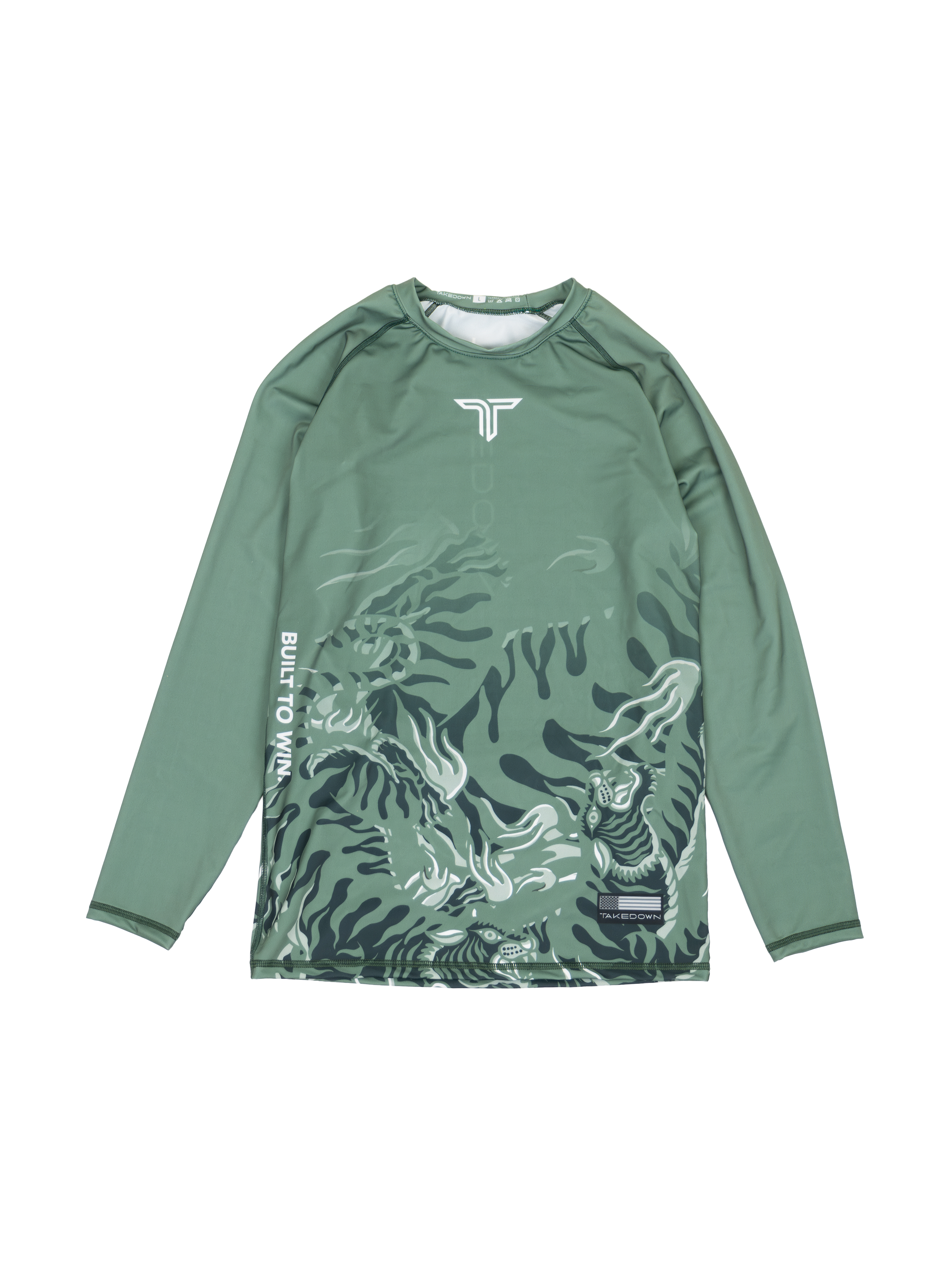 'Tiger Fight' Longsleeve Rashguard - Moss Green