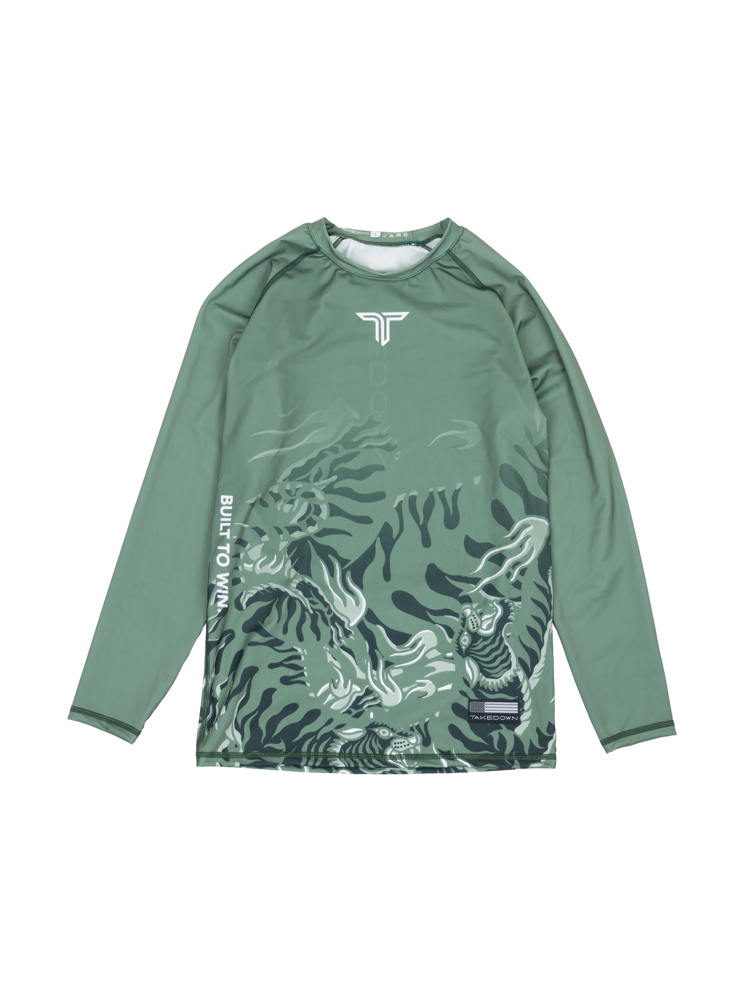 'Tiger Fight' Longsleeve Rashguard - Moss Green