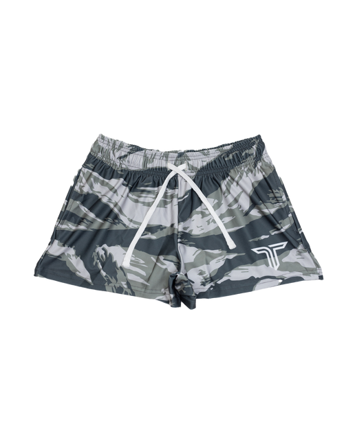 Steel Grey Jungle Camo Women's Gym Shorts (3” Inseam)