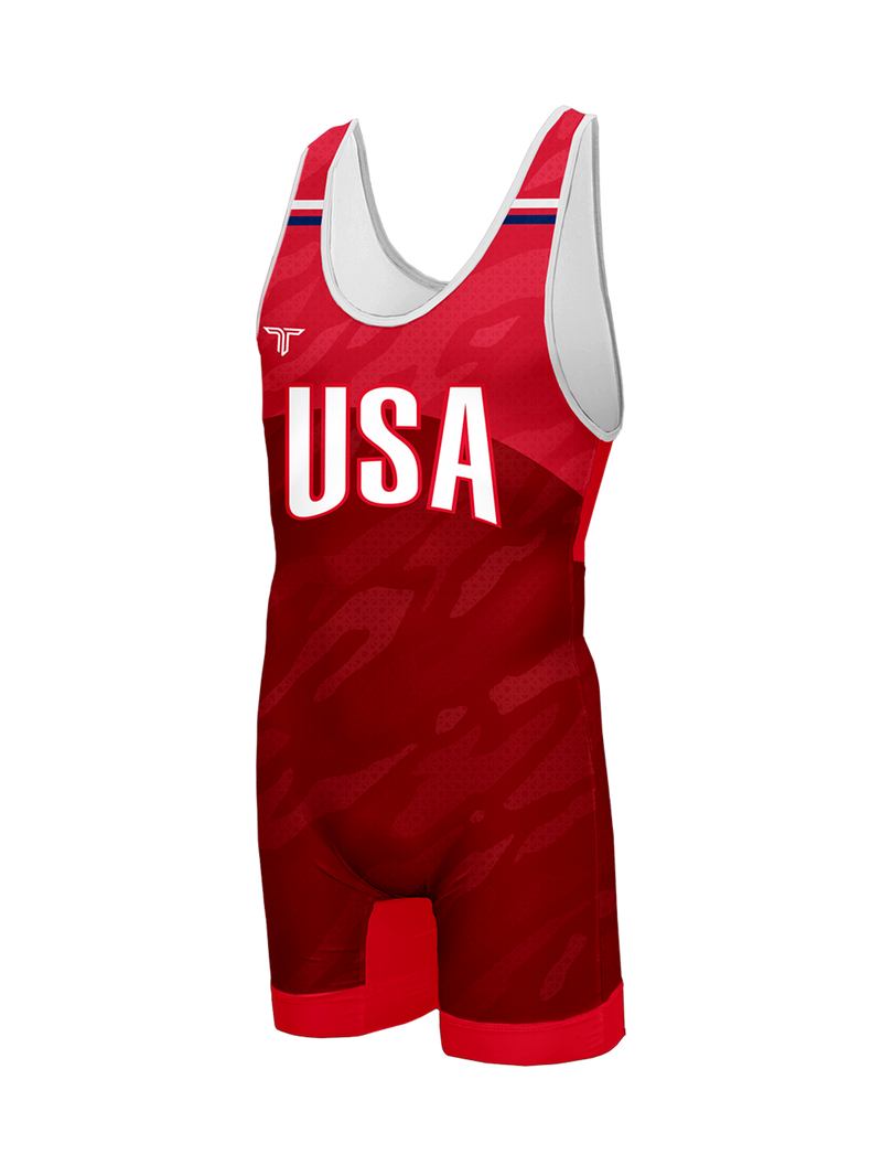 USA Ghost Camo Wrestling Singlet - Red