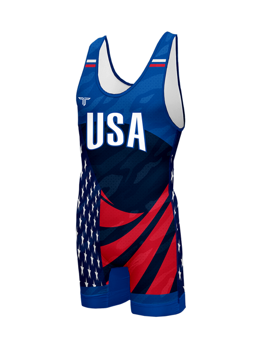 USA Waving Flag Wrestling Singlet