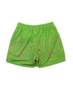 Hyper Green Flame Mesh Rec Shorts